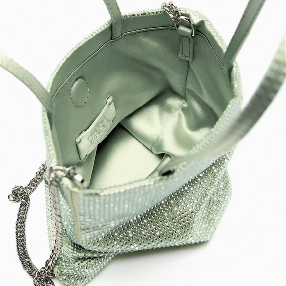 NWT SAGE SEA GREEN RHINESTONE MINI TOTE BAG. - Picture 4 of 8